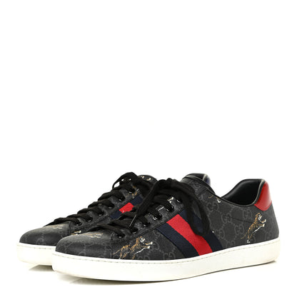 Gucci GG Supreme Monogram Tiger Ayers Web Mens New Ace Sneakers 9 Black 3 of 18