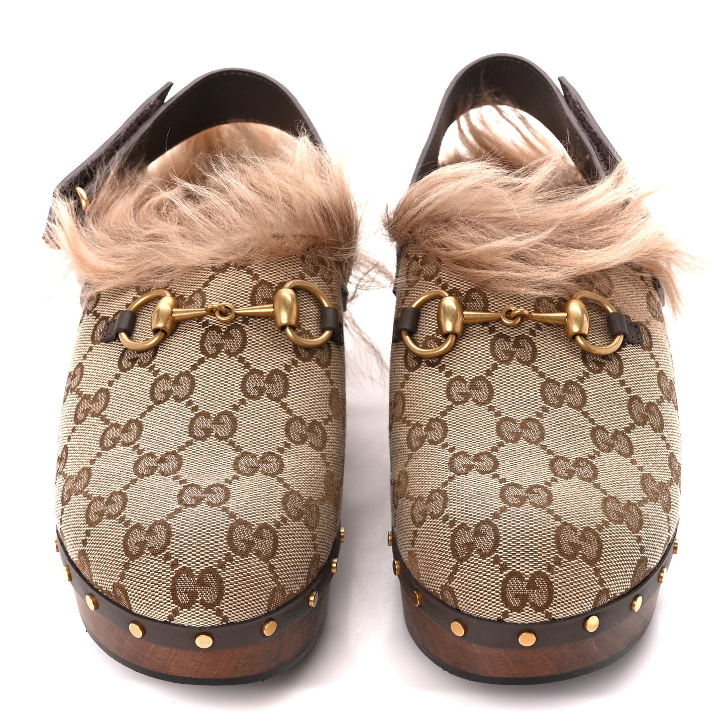 Monogram Calfskin Fur Horsebit Amstel Slingback Clogs 41 Beige Ebony New Acero Naturale