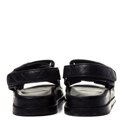 Chanel Lambskin Velcro Dad Sandals 38 Black 6 of 12