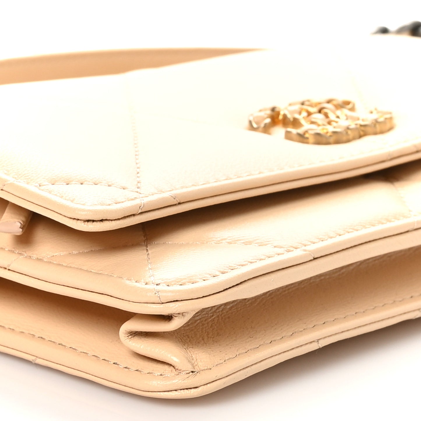 Lambskin Quilted Chanel 19 Wallet On Chain WOC Beige