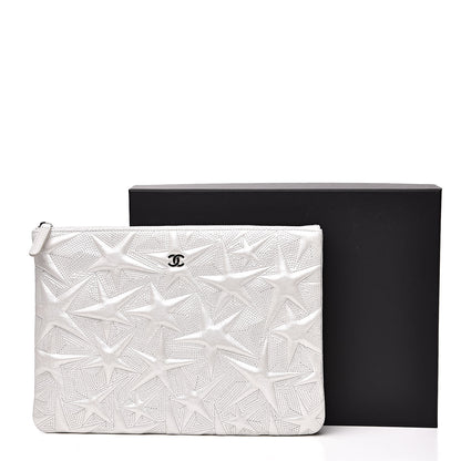 Chanel Metallic Lambskin Star Embossed Medium Cosmetic Pouch Light Silver 10 of 10