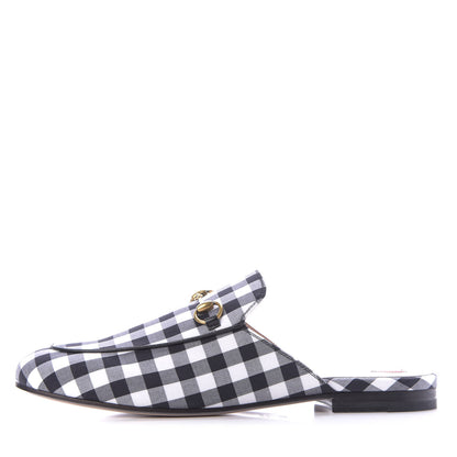 Gucci Cotton Gingham Womens Princetown Slippers 39 White Black 1 of 10