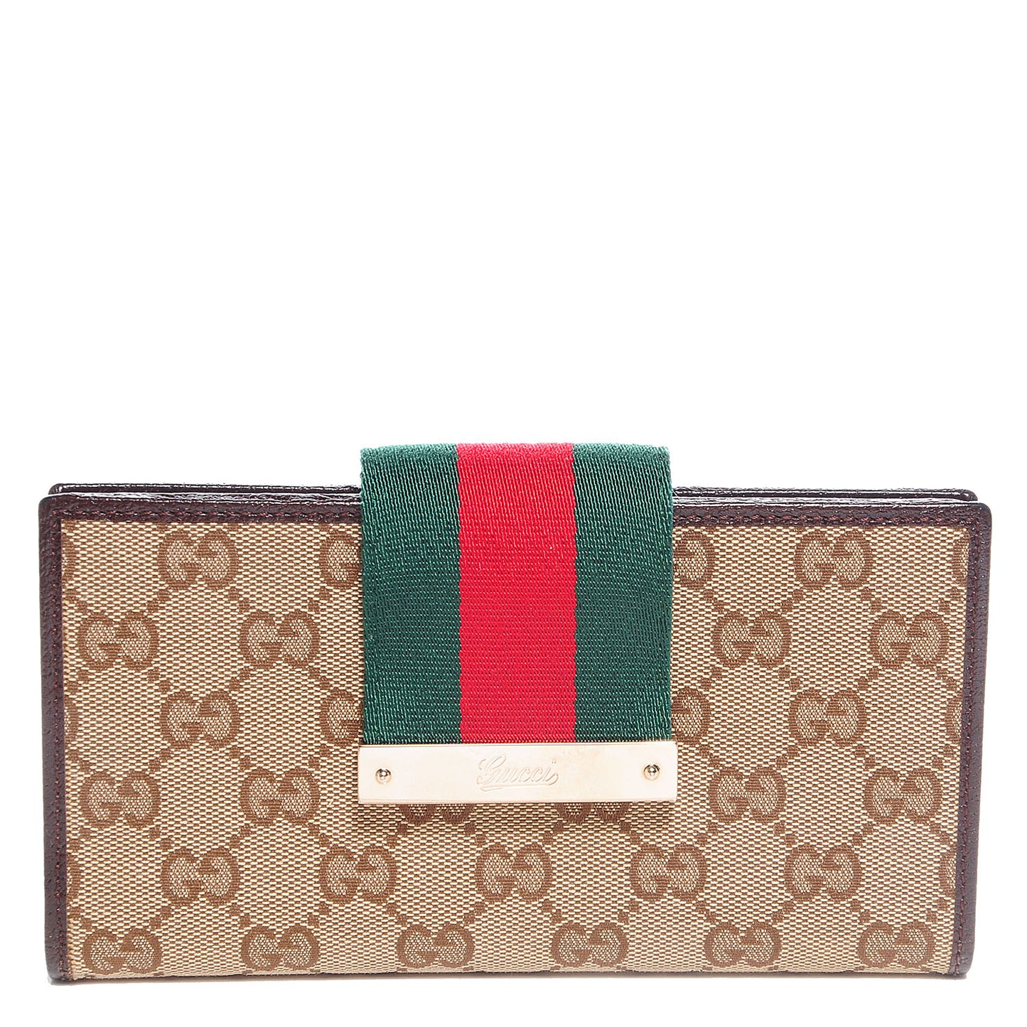 Monogram Calfskin Ladies Web Long Wallet Beige Ebony Cocoa