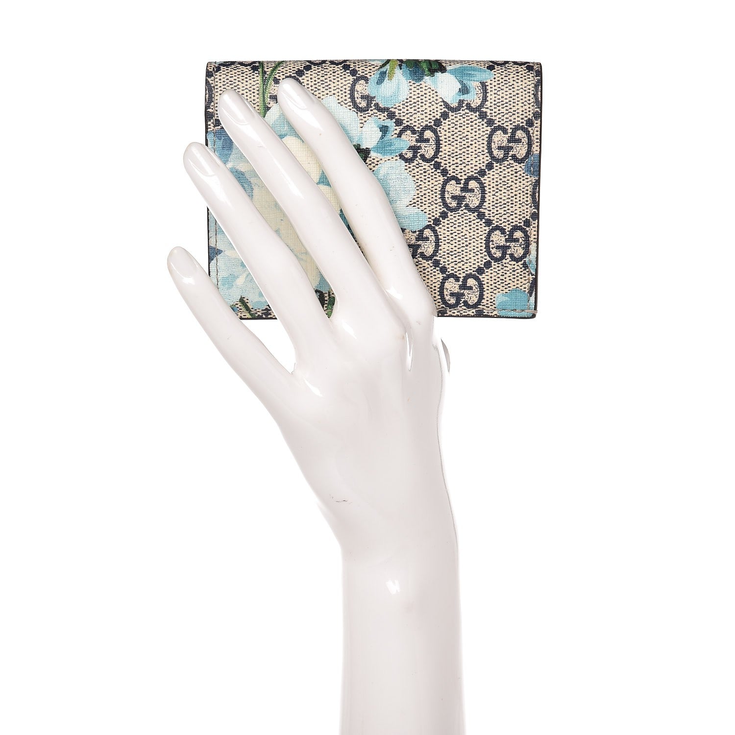 Gucci GG Supreme Monogram Blooms Card Case Beige Blue Navy Hibiscus Red 2 of 7