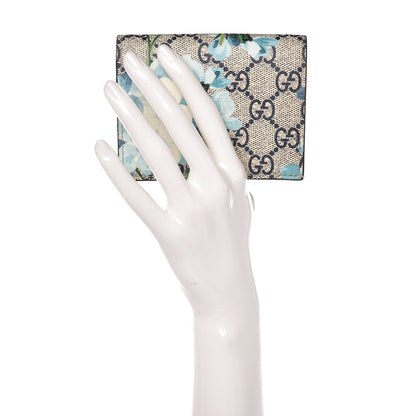 Gucci GG Supreme Monogram Blooms Card Case Beige Blue Navy Hibiscus Red 2 of 7