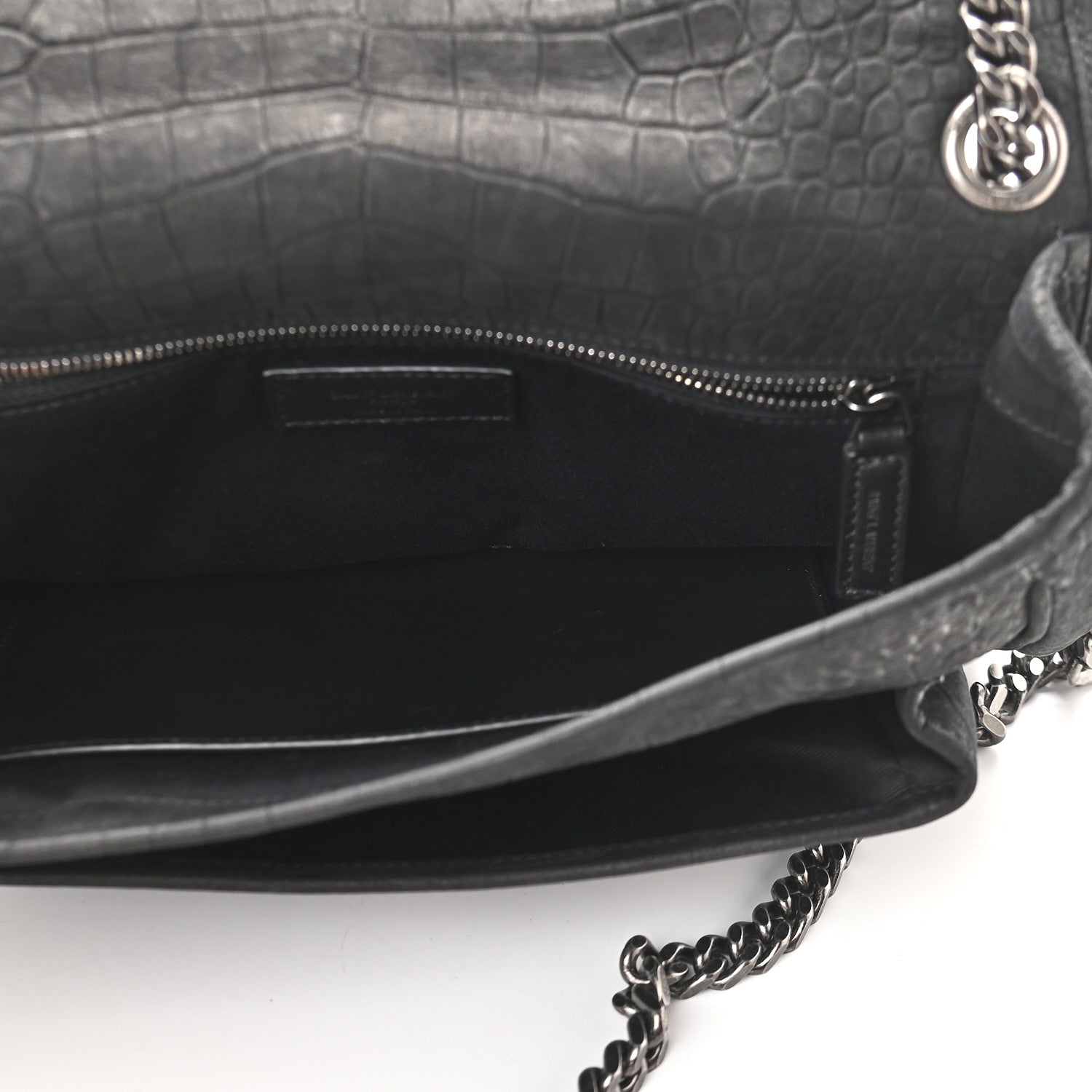 Saint Laurent Nubuck Crocodile Embossed Monogram Medium Niki Chain Satchel Black 5 of 9