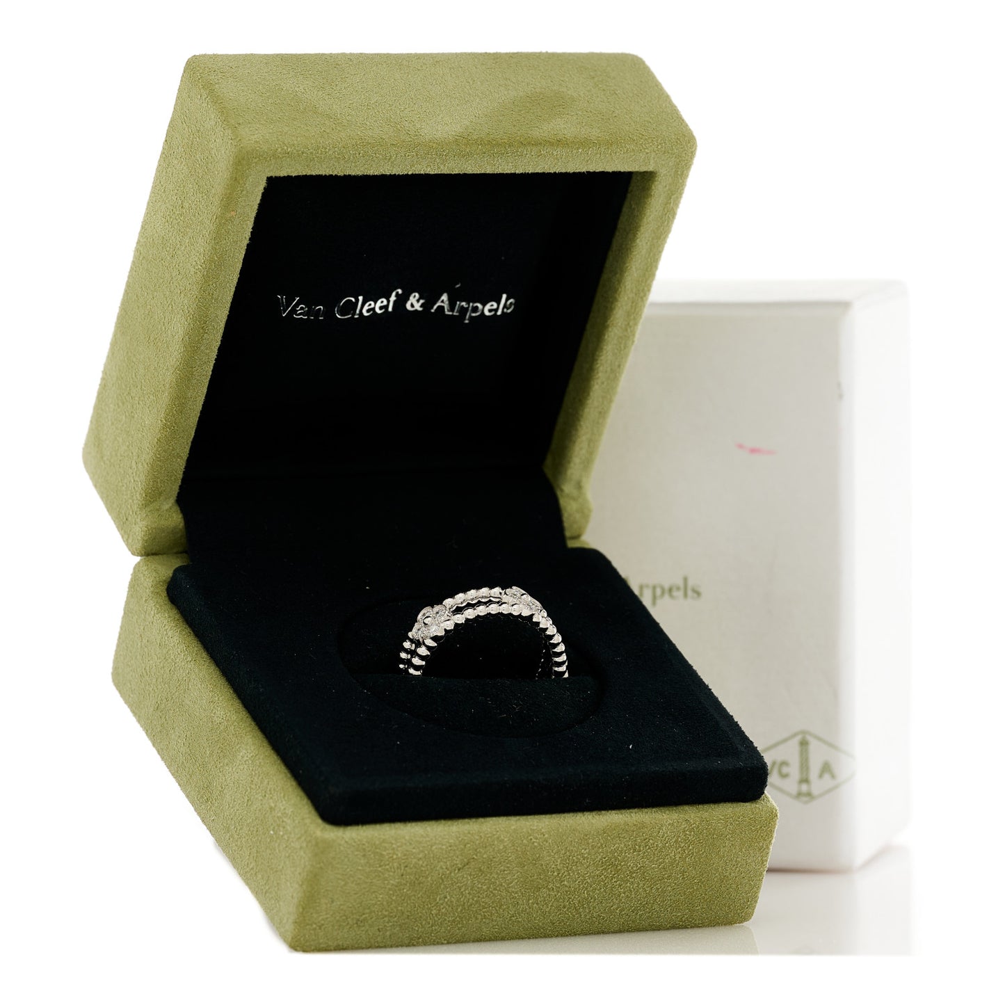 18K White Gold Diamond Sweet Perlee Clovers Ring 55 7.25