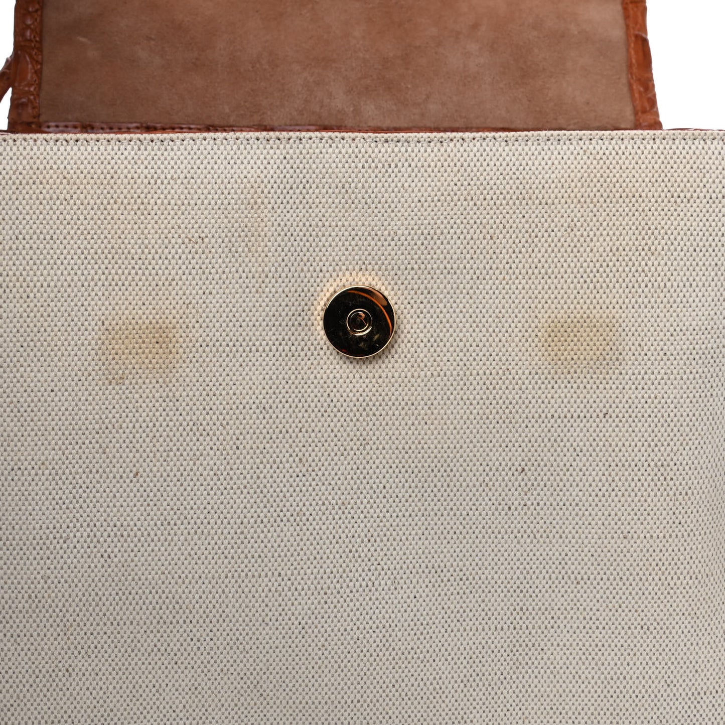 Linen Crocodile Top Handle Bag Natural Brown
