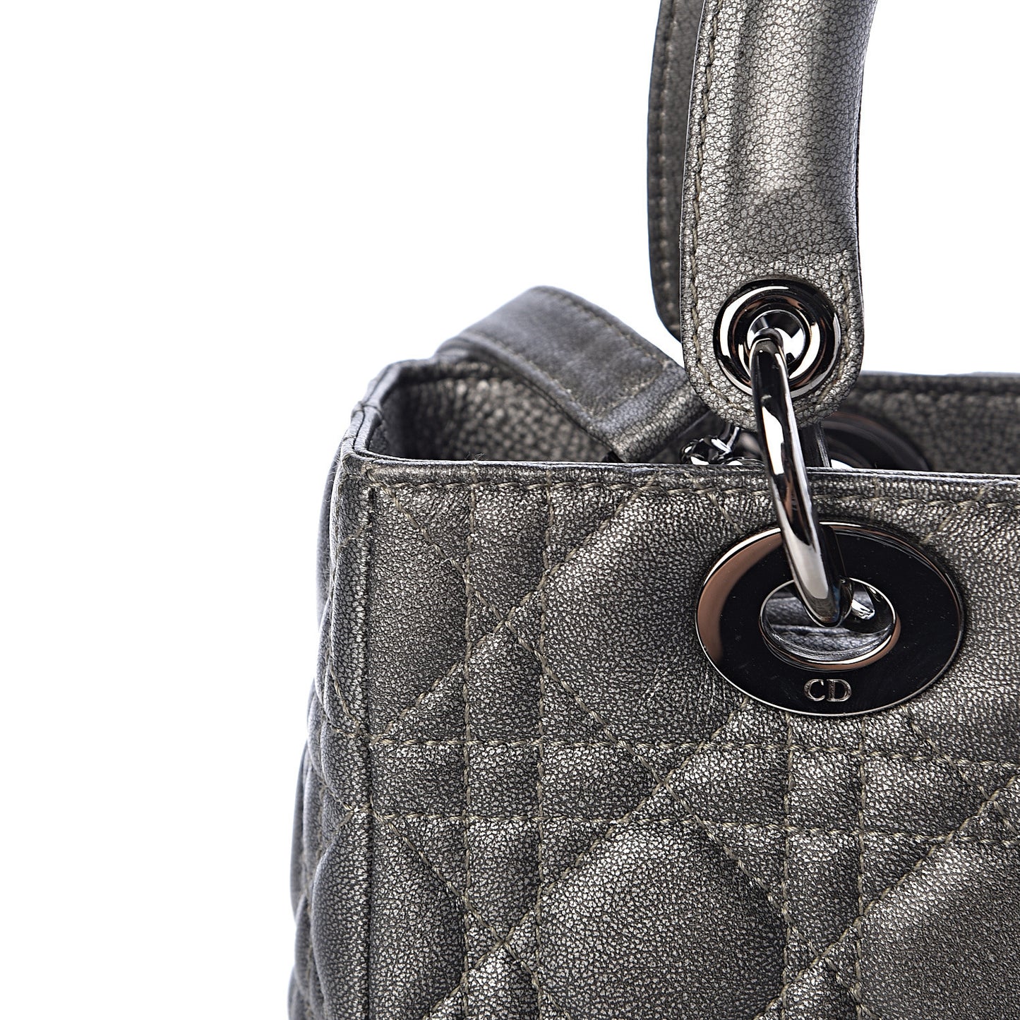 Metallic Lambskin Cannage Medium Lady Dior Gunmetal