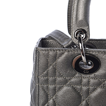 Christian Dior Metallic Lambskin Cannage Medium Lady Dior Gunmetal 11 of 15