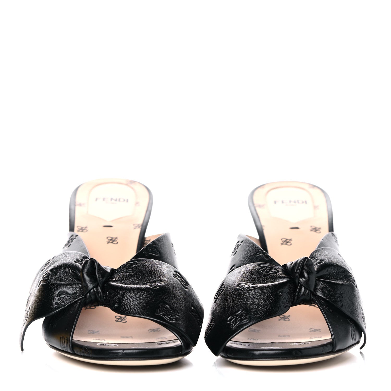Fendi Calfskin Karligraphy Embossed Ffreedom Mules 39 Black 2 of 10