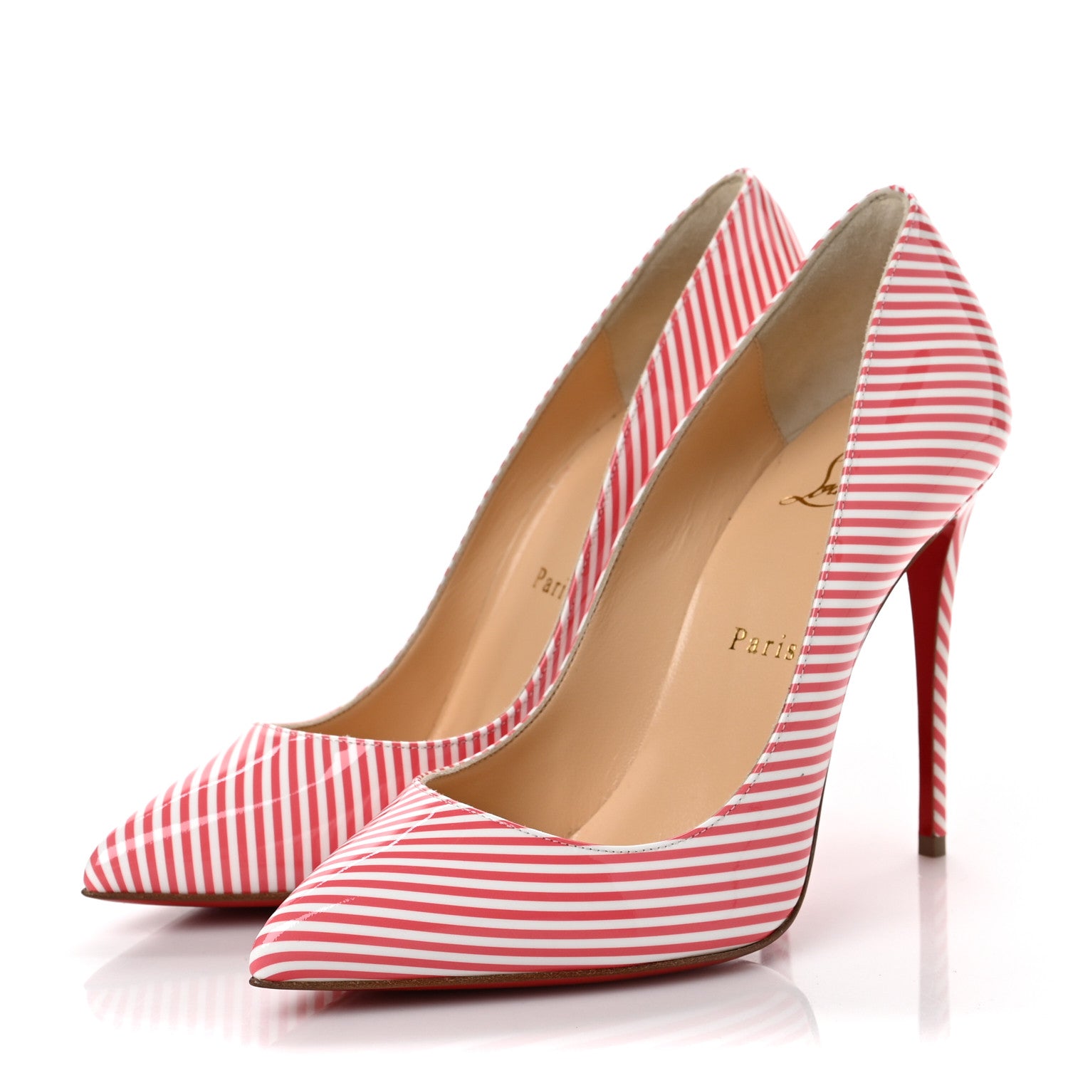 Christian Louboutin Patent Pigalle Follies Stripes 100 Pumps 37 Smoothie White 3 of 8