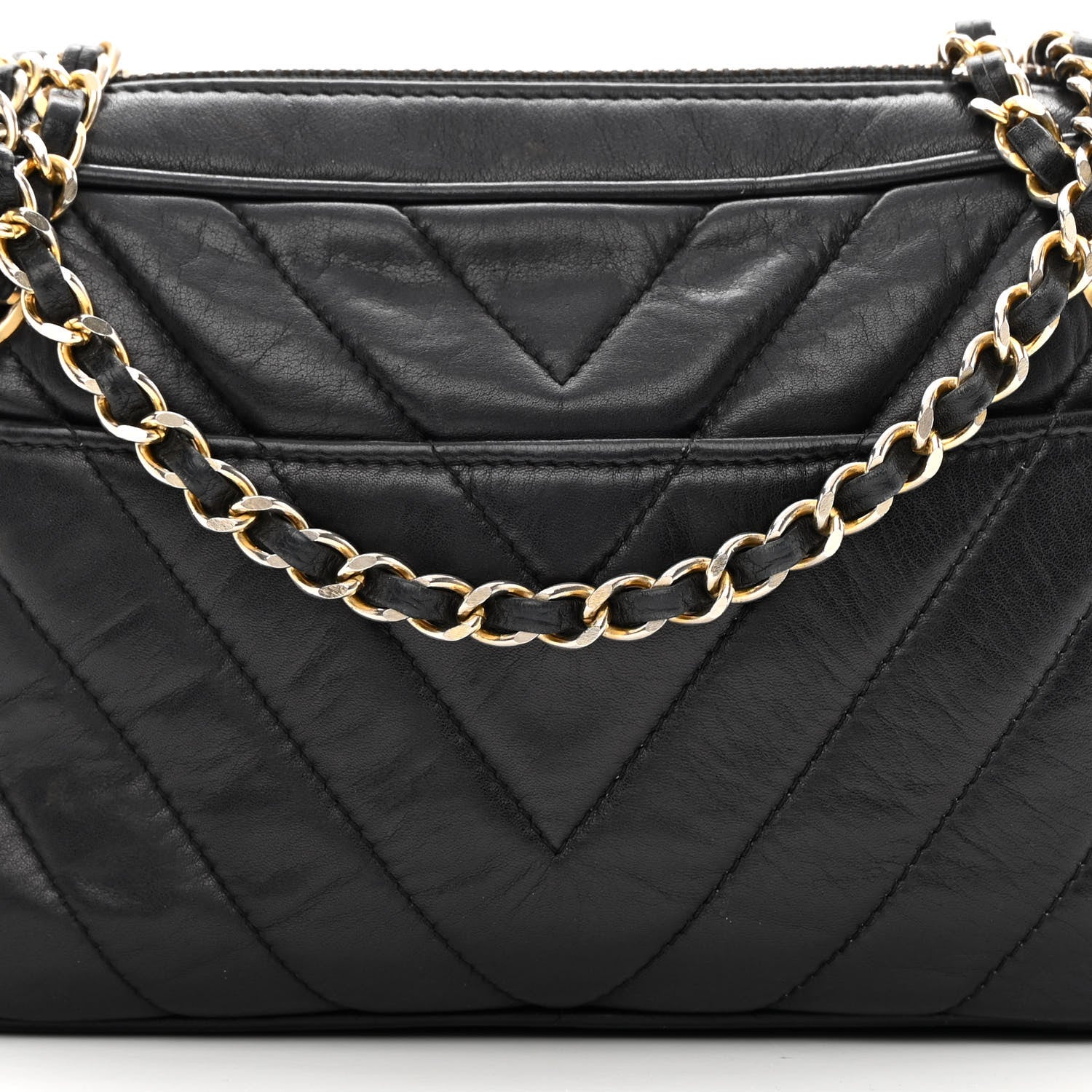 Chanel Lambskin Chevron Quilted Small Camera Case Black 9 of 15