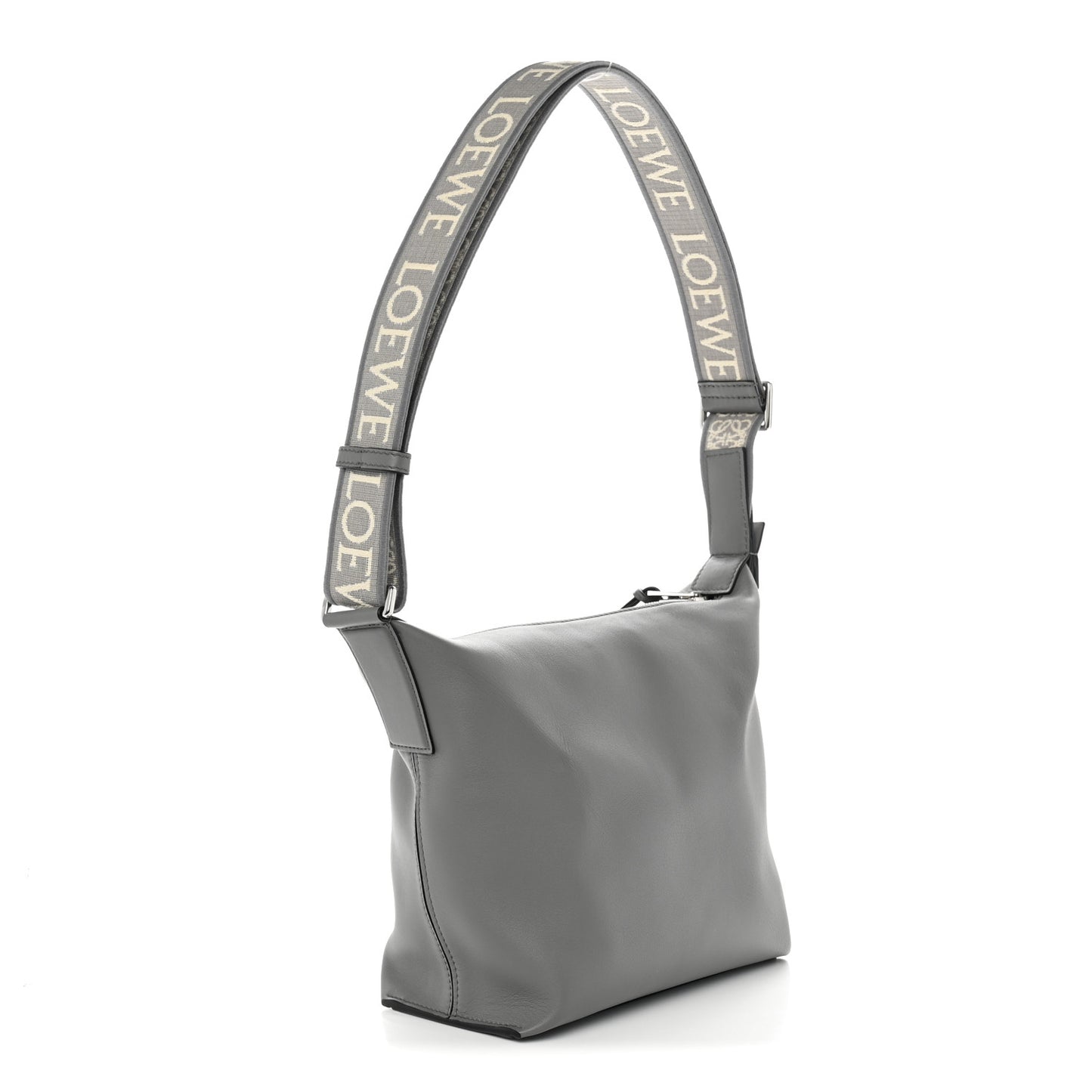 Supple Smooth Calfskin Jacquard Small Cubi Crossbody Bag Asphalt Grey
