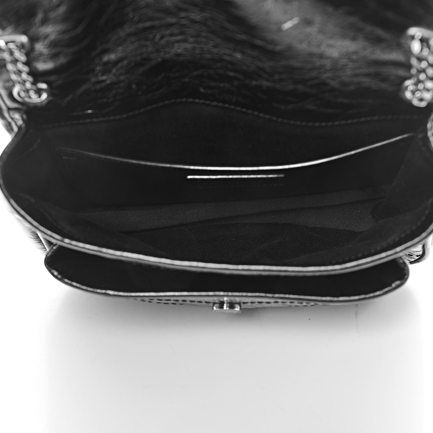 Saint Laurent Crinkled Calfskin Matelasse Monogram Baby Niki Chain Satchel Black 5 of 10