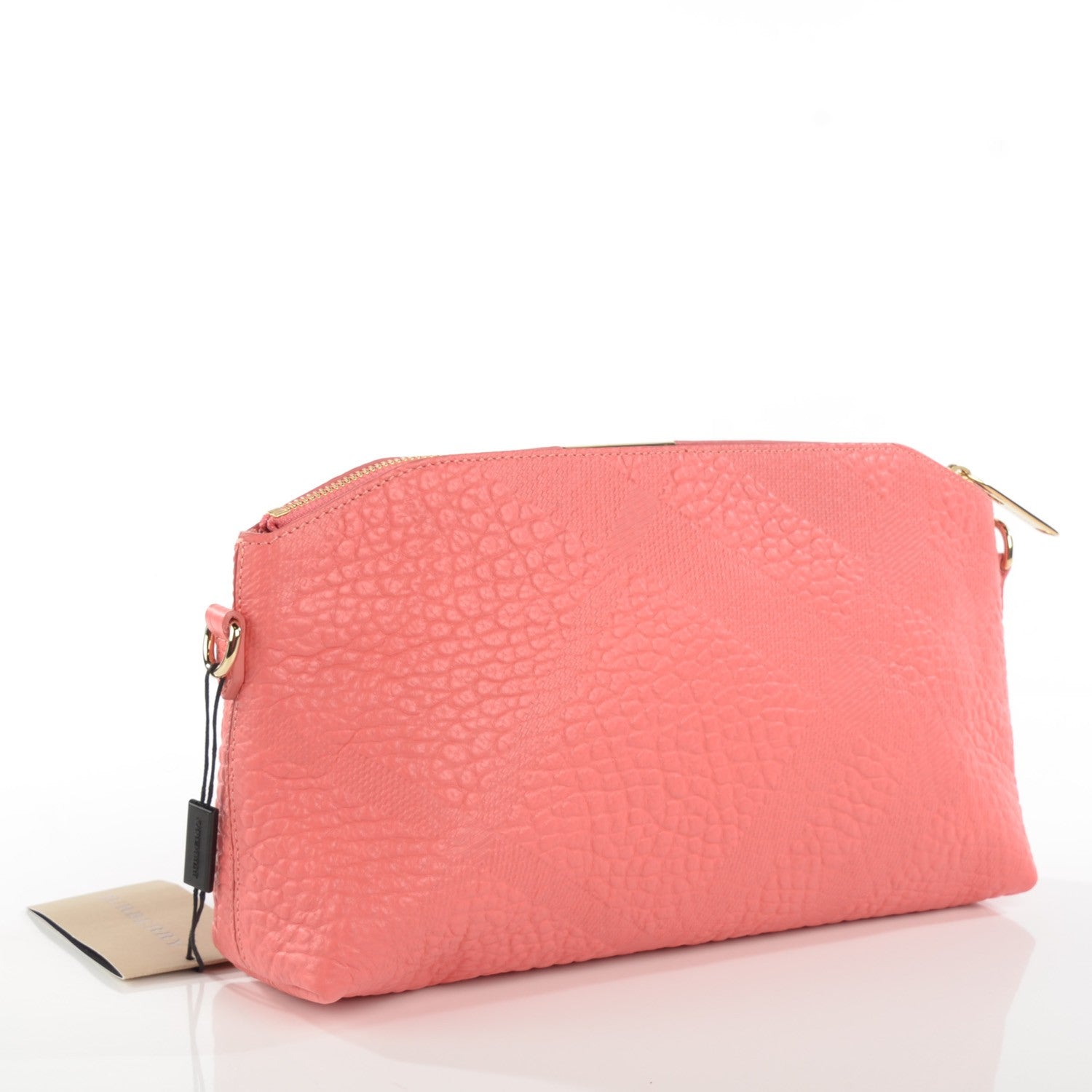 Burberry Signature Grain Calfskin Check Embossed Small Chichester Crossbody Clutch Bag Rose Pink 5 of 11