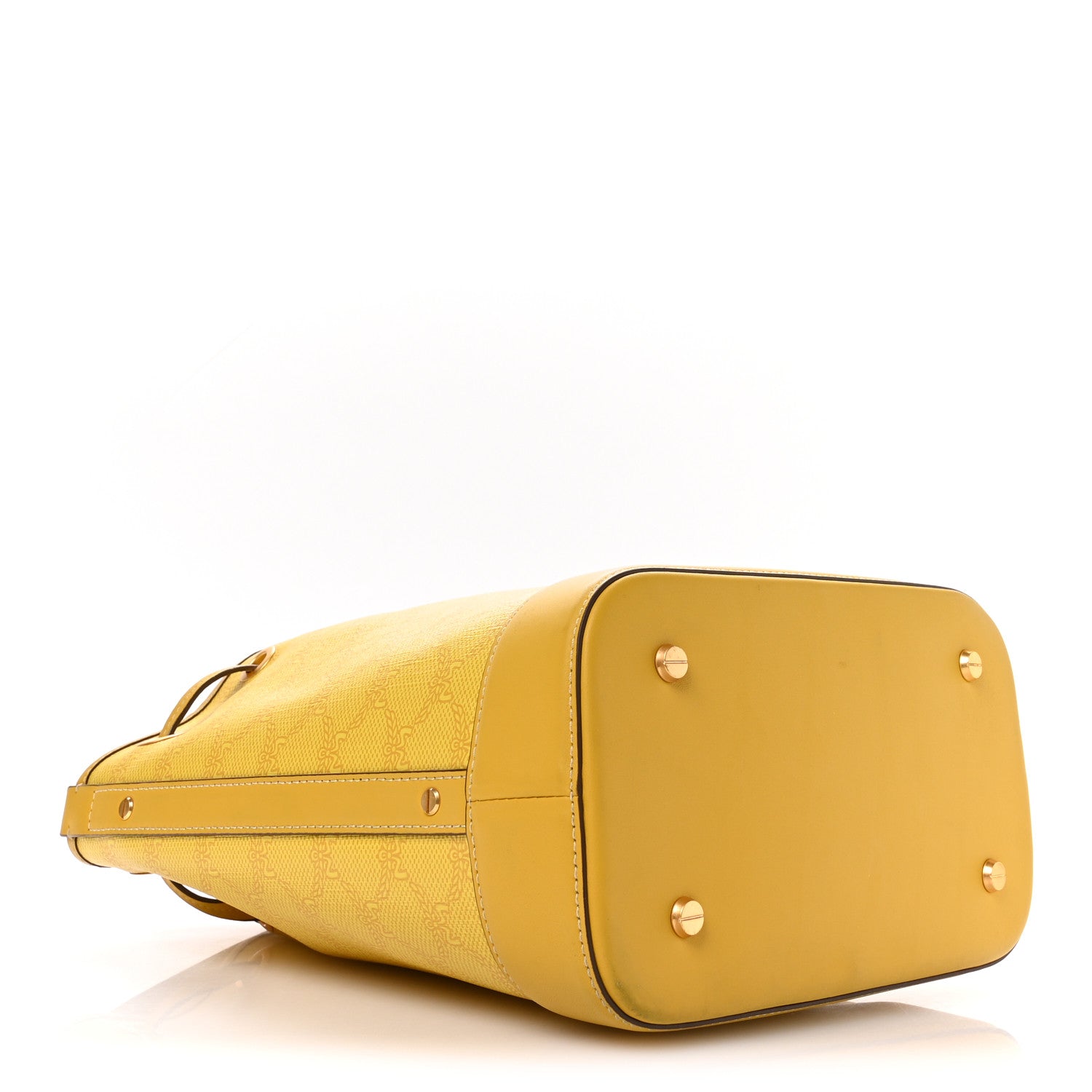 MCM Lauretos Spanish Calfskin Medium Himmel Drawstring Bucket Bag Lemon Gold 5 of 10