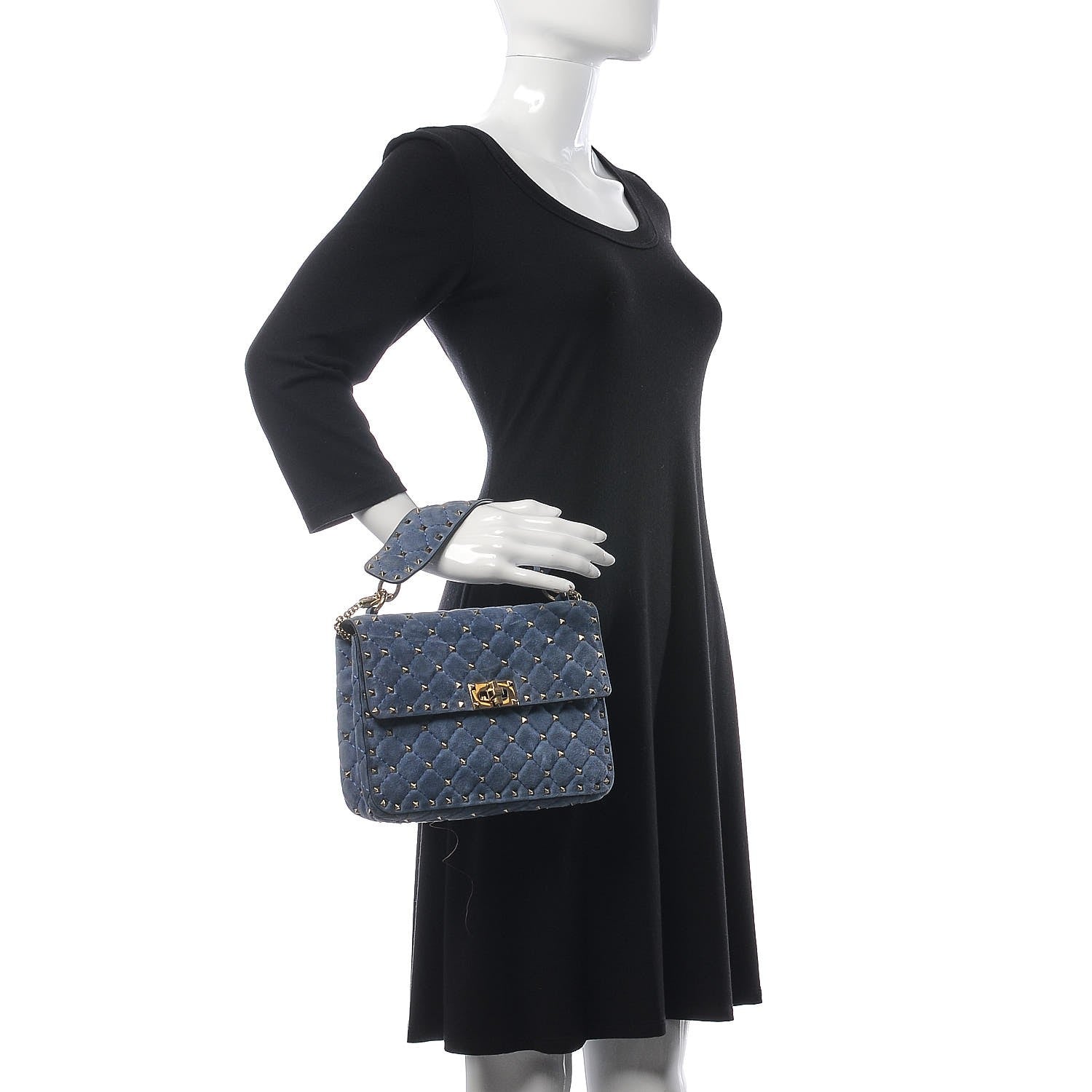 Valentino Garavani Suede Medium Rockstud Spike Shoulder Bag Blue 2 of 8