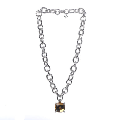 David Yurman Sterling Silver Diamond Champagne Citrine 20mm Oval Chain Chatelaine Pendant Necklace 3 of 6