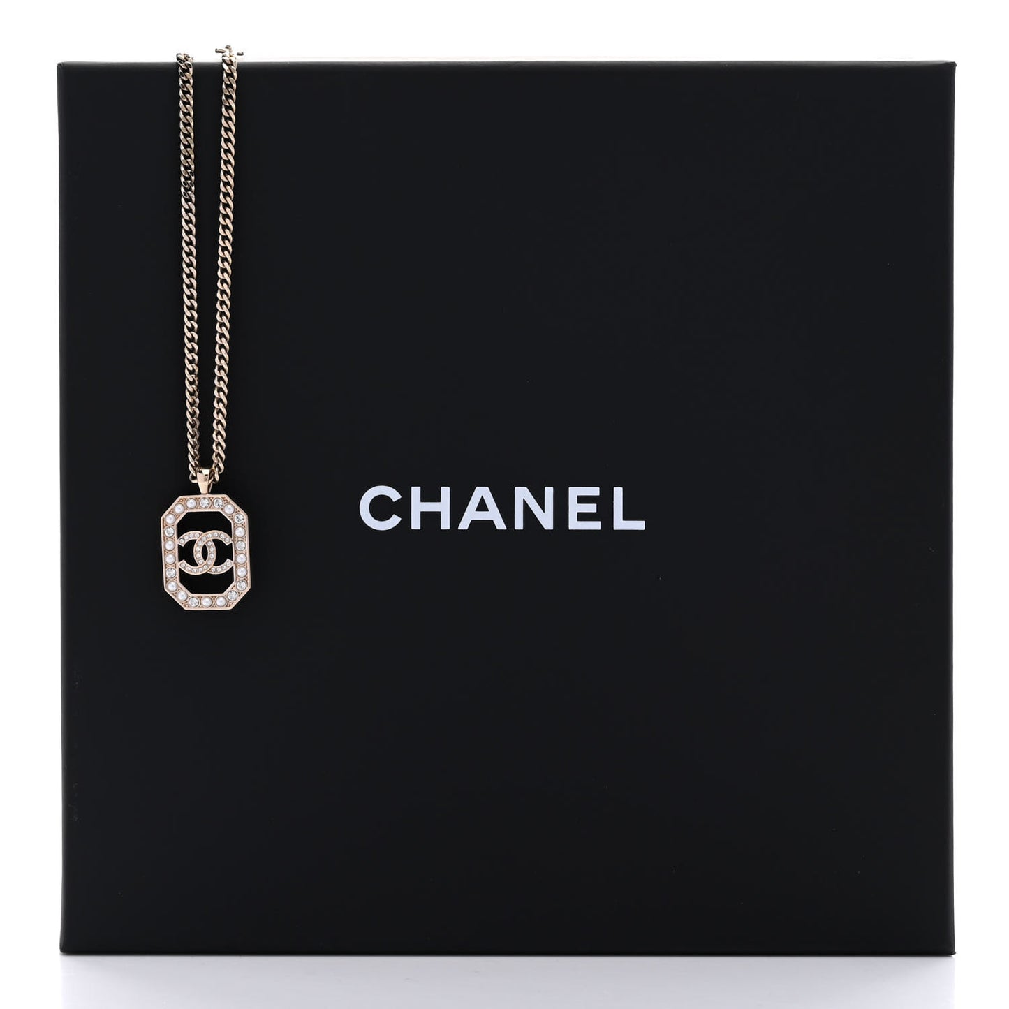 Crystal Pearl CC Geometric Chain Necklace Gold