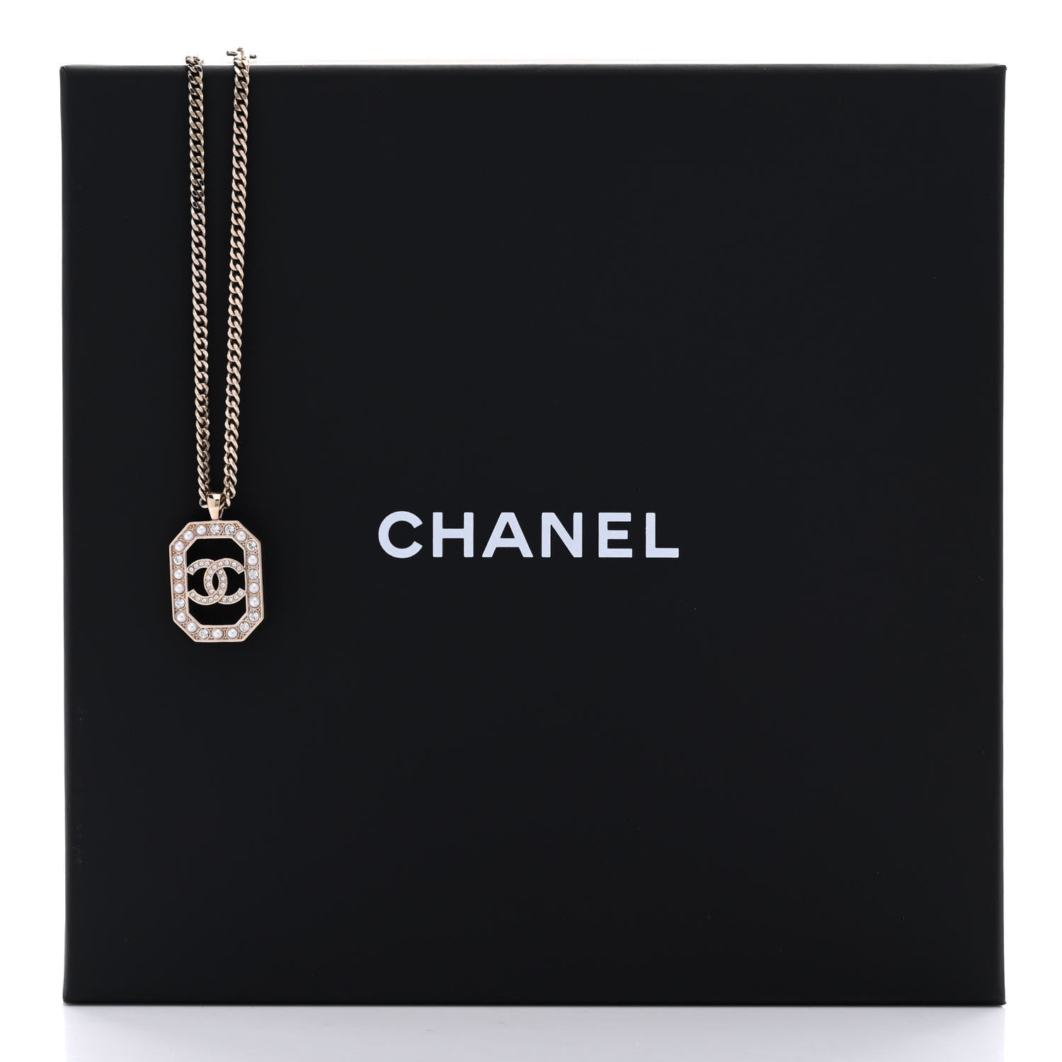 Chanel Crystal Pearl CC Geometric Chain Necklace Gold 6 of 6