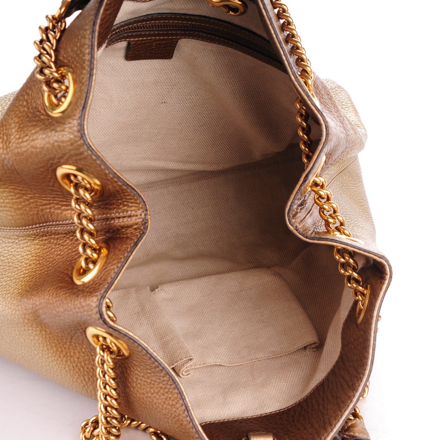 Gucci Metallic Pebbled Calfskin Medium Soho Chain Shoulder Bag Gold Ombre 5 of 7