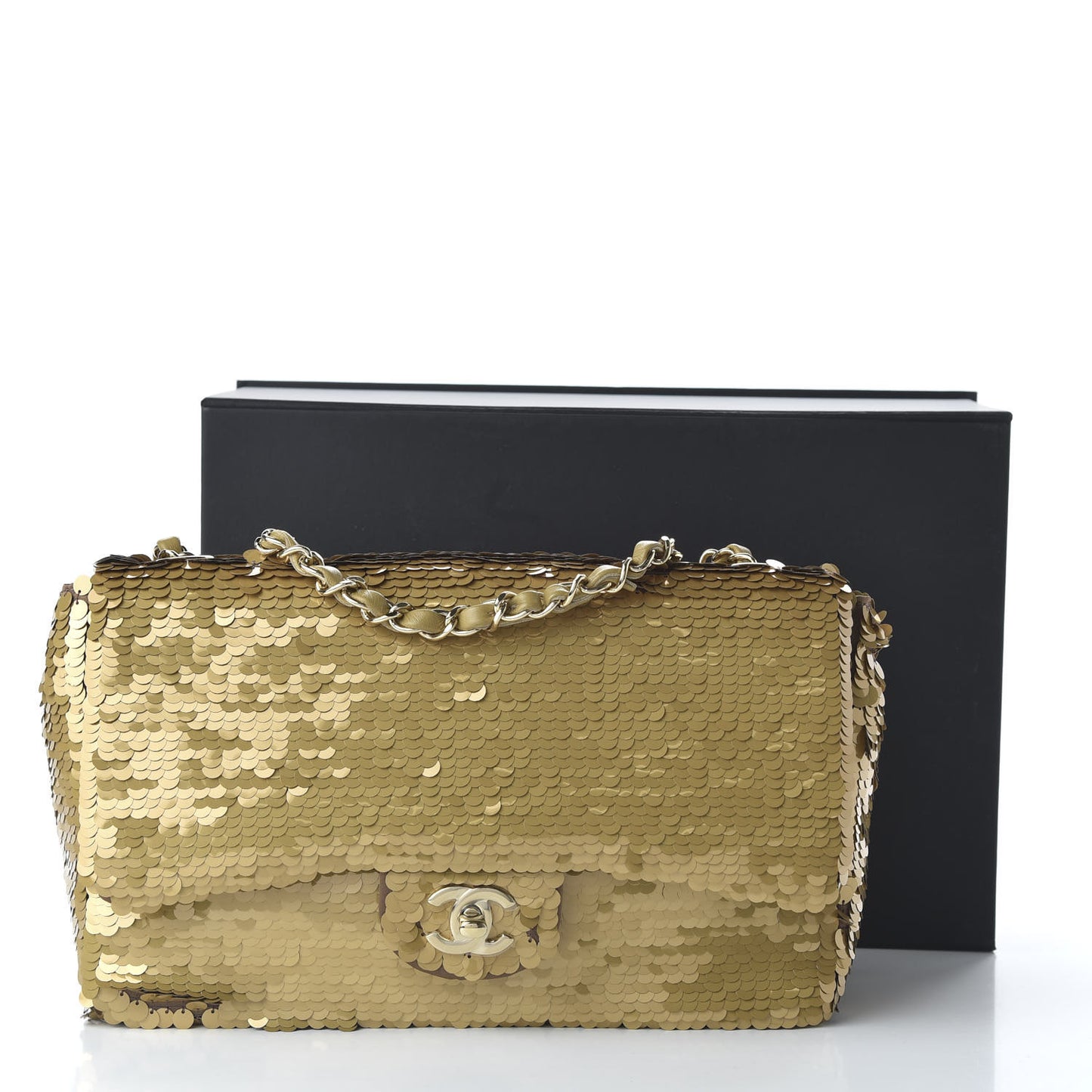 Sequin Quilted Medium Single Flap Gold