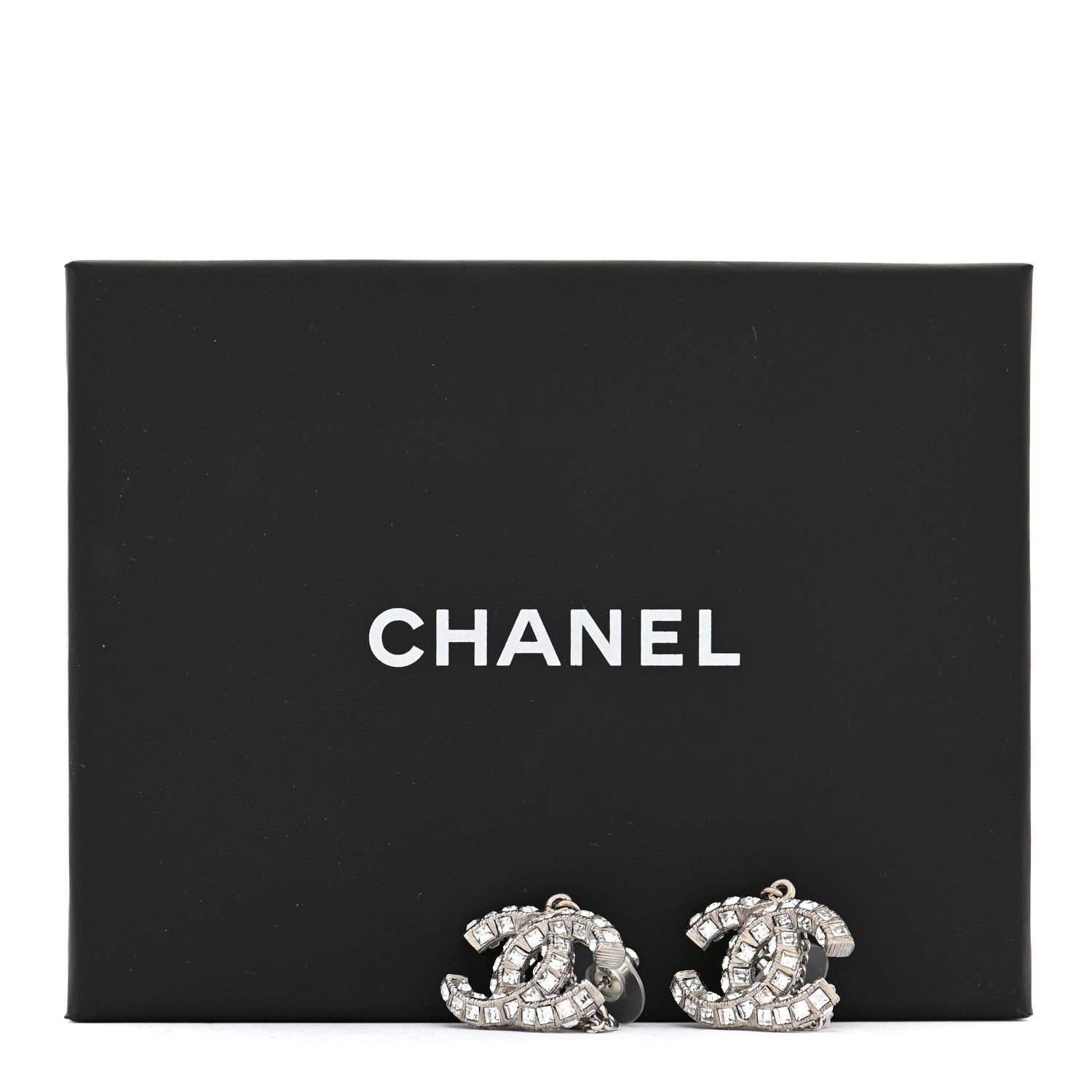 Chanel Baguette Crystal CC Drop Earrings Silver 5 of 5