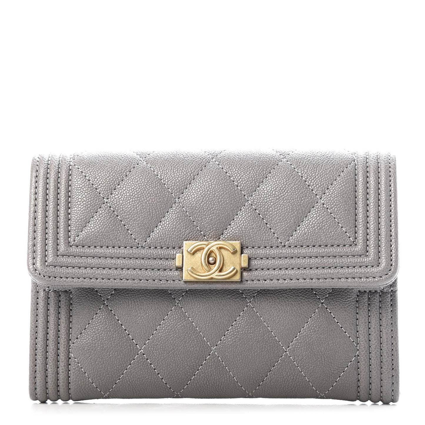 Caviar Quilted Medium Boy Flap Wallet Grey