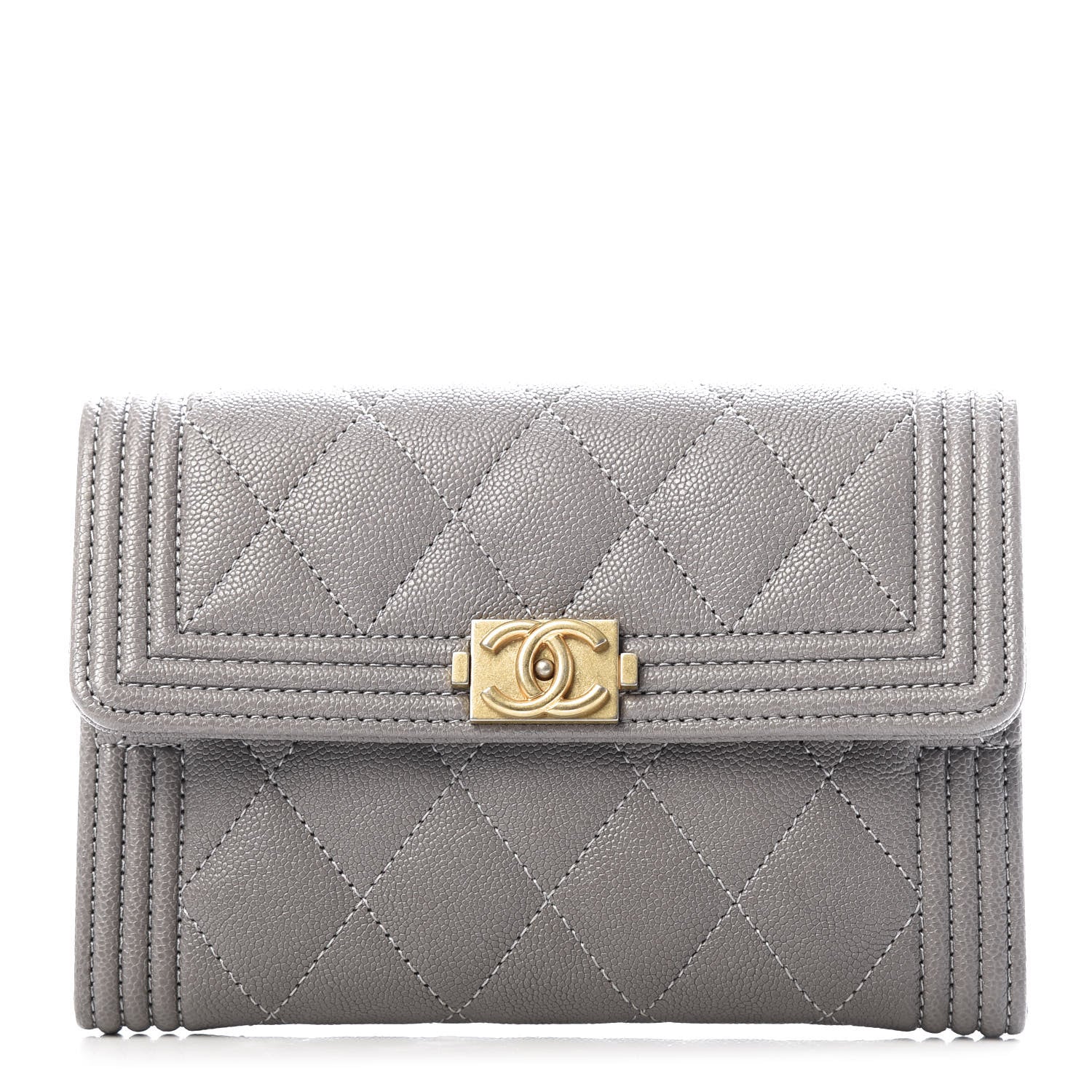 Chanel Caviar Quilted Medium Boy Flap Wallet Grey 1 of 10