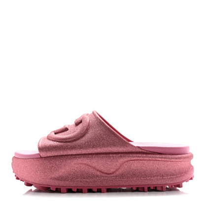 Gucci Glitter Rubber Womens Interlocking G Platform 42mm Slide Sandals 36 Rose 1 of 10