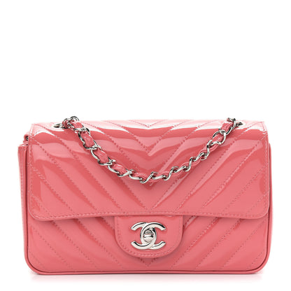 Chanel Patent Calfskin Chevron Quilted Mini Rectangular Flap Pink 1 of 9