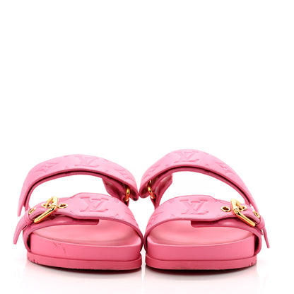 Louis Vuitton Calfskin Monogram Embossed Bom Dia Flat Mule Sandals 38 Pink 3 of 11