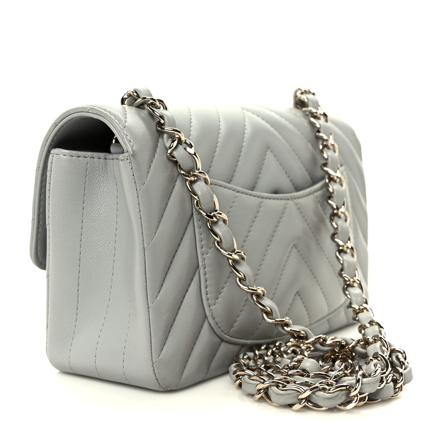 Lambskin Chevron Quilted Mini Rectangular Flap Grey