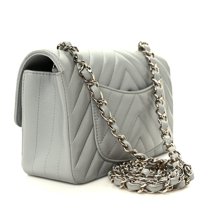 Chanel Lambskin Chevron Quilted Mini Rectangular Flap Grey 3 of 11