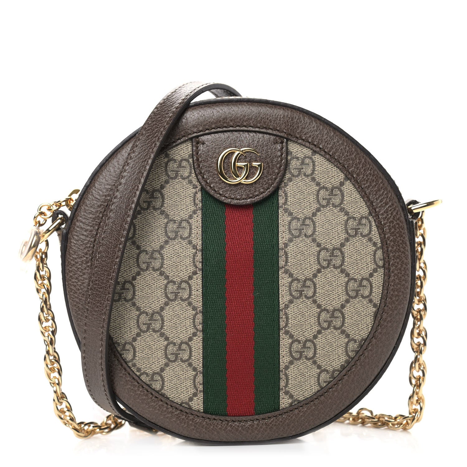 Gucci GG Supreme Monogram Web Mini Ophidia Round Shoulder Bag Brown 1 of 9
