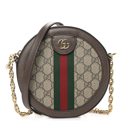 Gucci GG Supreme Monogram Web Mini Ophidia Round Shoulder Bag Brown 1 of 9