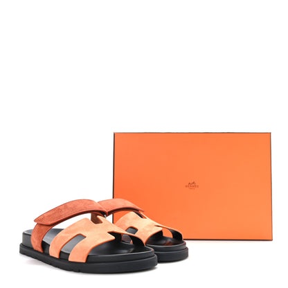 Hermes Suede Goatskin Womens Chypre Sandals 39.5 Rose Bois De Santal Rouge De Turin 9 of 9