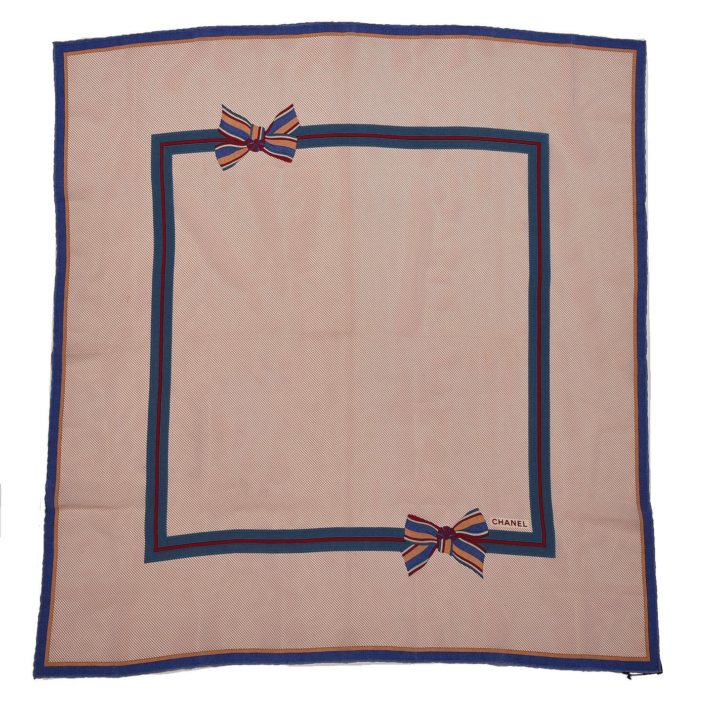 Silk Bow Stripe Print CC Square Scarf Beige