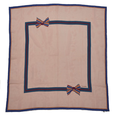 Chanel Silk Bow Stripe Print CC Square Scarf Beige 1 of 7