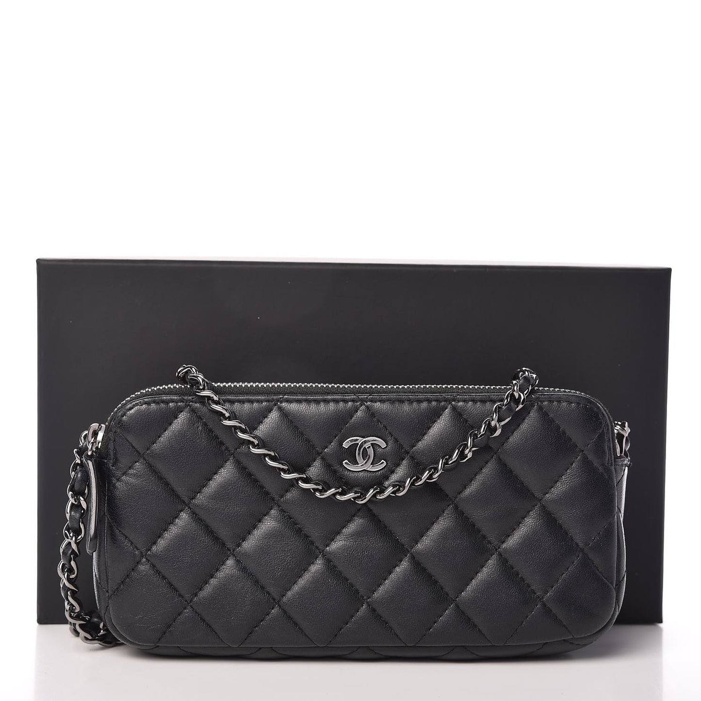 Lambskin Quilted Small Clutch With Chain Black