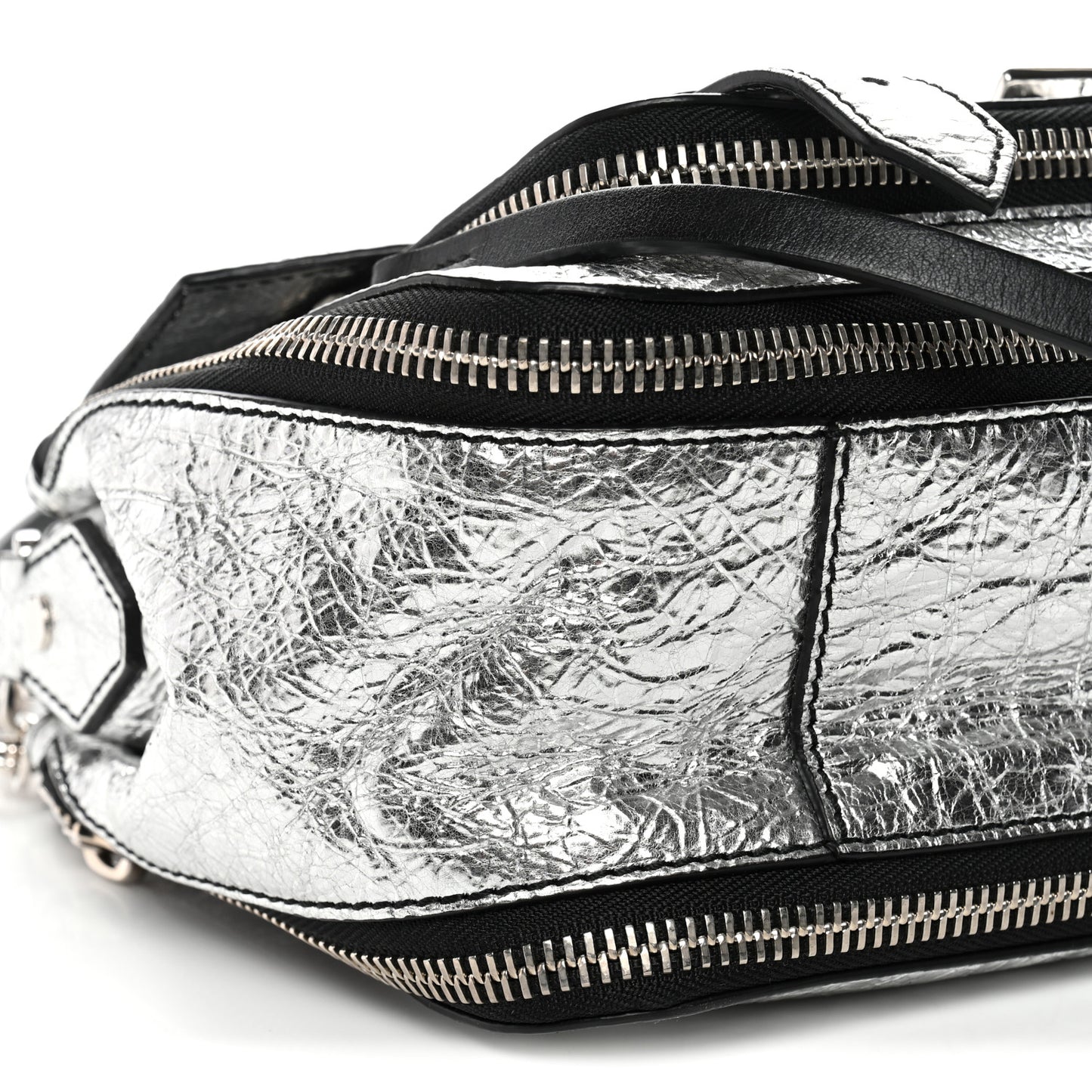 Metallic Paper Lambskin Medium PS1 Plus Zip Satchel Gun Metal