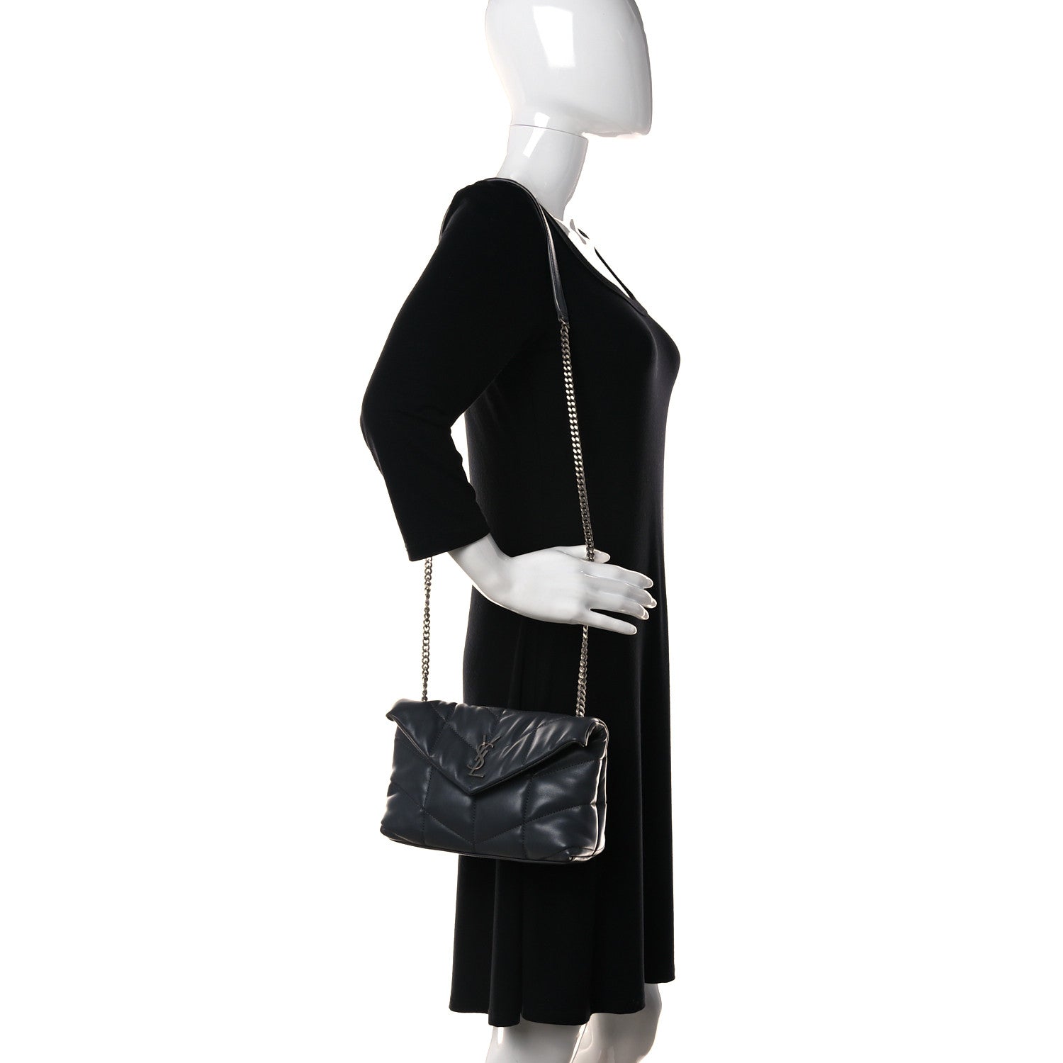 Saint Laurent Lambskin Quilted Toy Loulou Puffer Monogram Chain Satchel Storm 3 of 9
