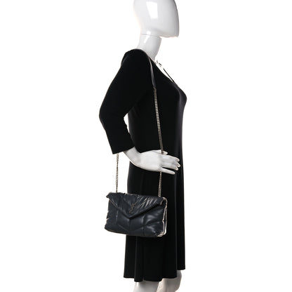 Saint Laurent Lambskin Quilted Toy Loulou Puffer Monogram Chain Satchel Storm 3 of 9