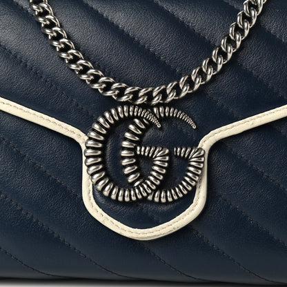 Gucci Vintage Effect Calfskin Matelasse Diagonal Torchon GG Marmont Chain Wallet Blue Agata Mystic White 8 of 12