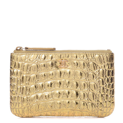 Chanel Metallic Calfskin Crocodile Embossed Cocodile Small Cosmetic Case Gold 1 of 8
