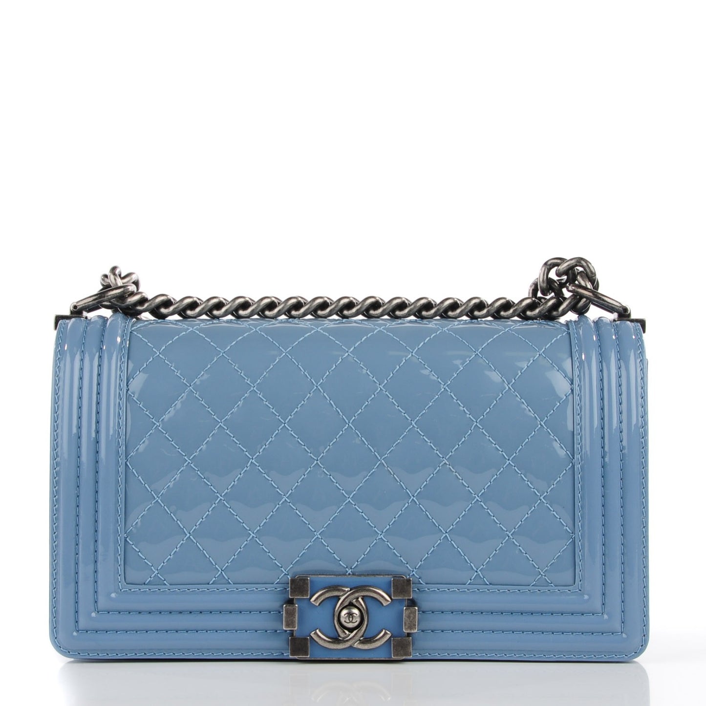 Patent Quilted Medium Boy Flap Blue