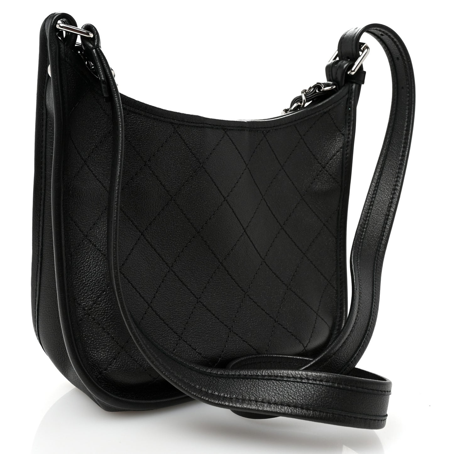 Calfskin Quilted Jungle Stroll Hobo Bag Black