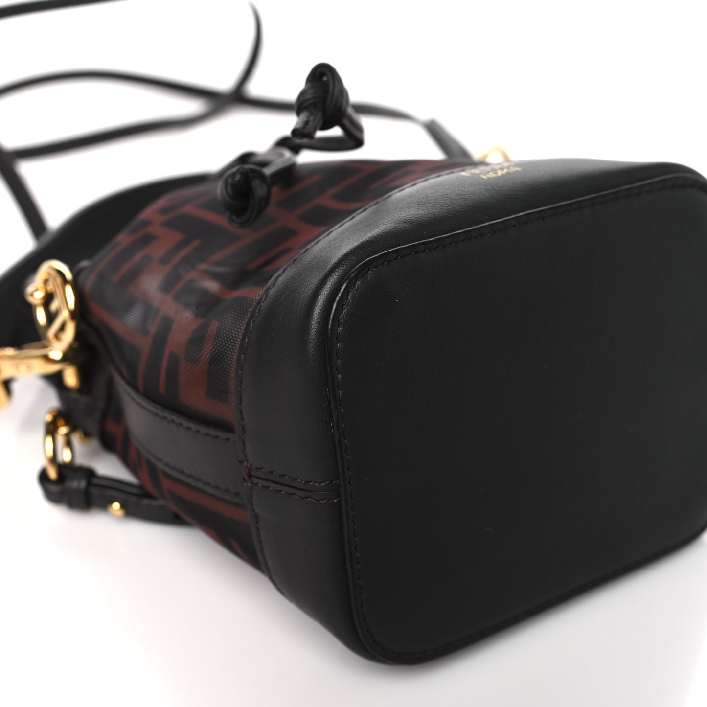 Mesh Vitello Grace F is Fendi FF 1974 Mini Mon Tresor Bucket Bag Marrone Black Ebano