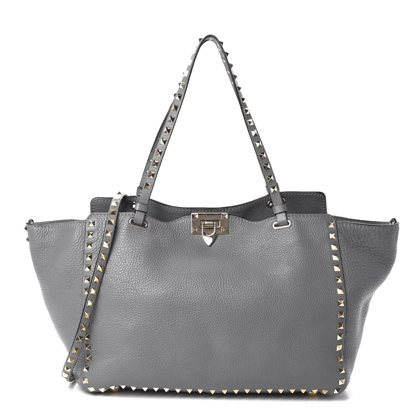 Pebbled Calfskin Medium Rockstud Tote Grey